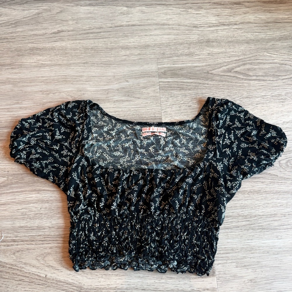 Urban Outfitters black floral smocked crop top